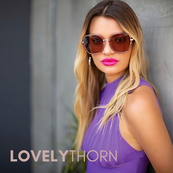 QUAY // ltd ed oversized retro-glam hexagonal blush gold sunglasses LAST ONE main image 12